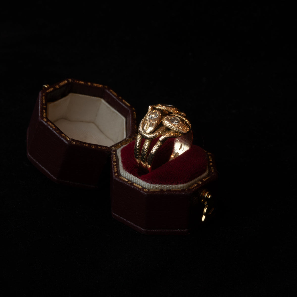 Three Headed Snake Ring with Diamonds