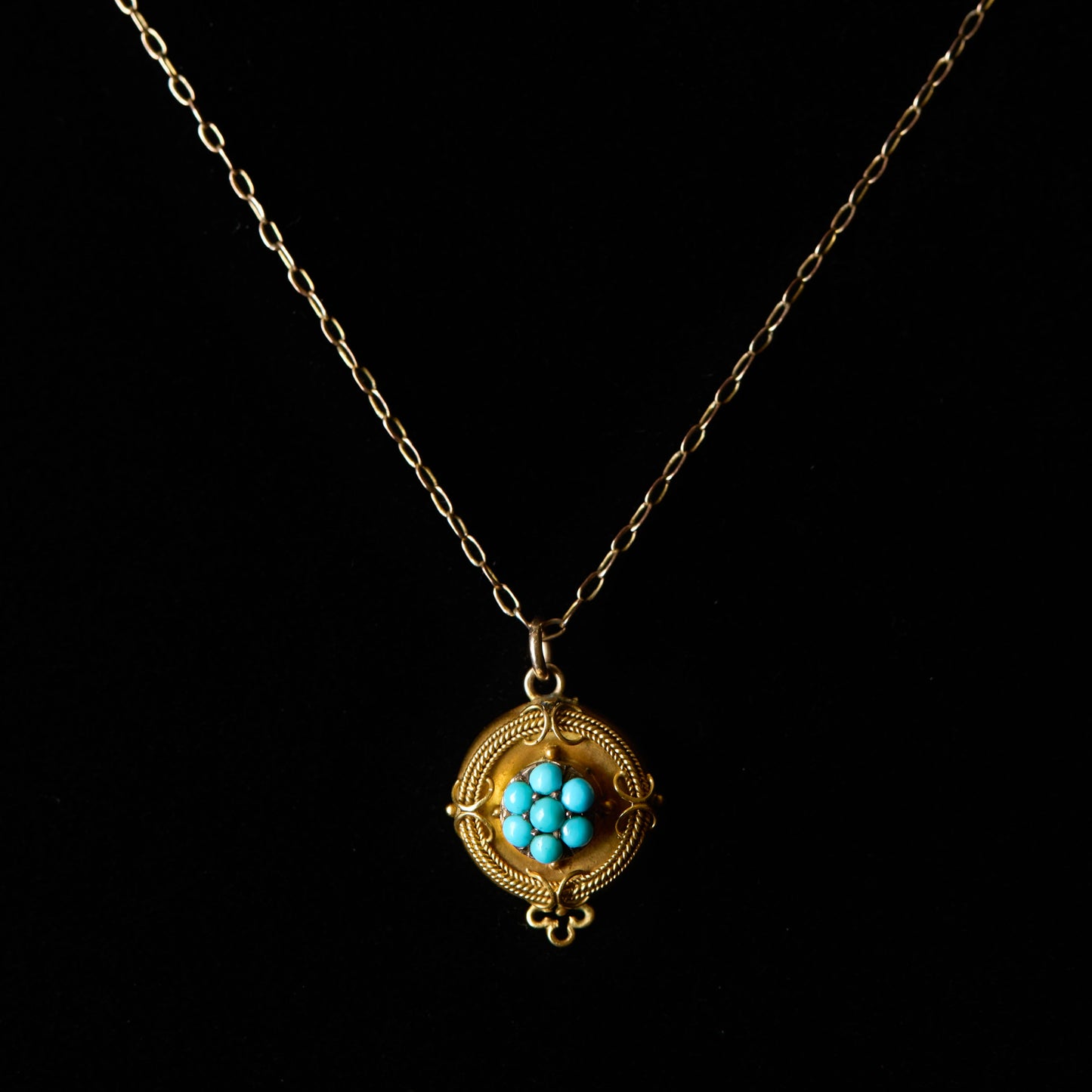 Late 19th Century Gold Pendant with Turquoise Flower Detail