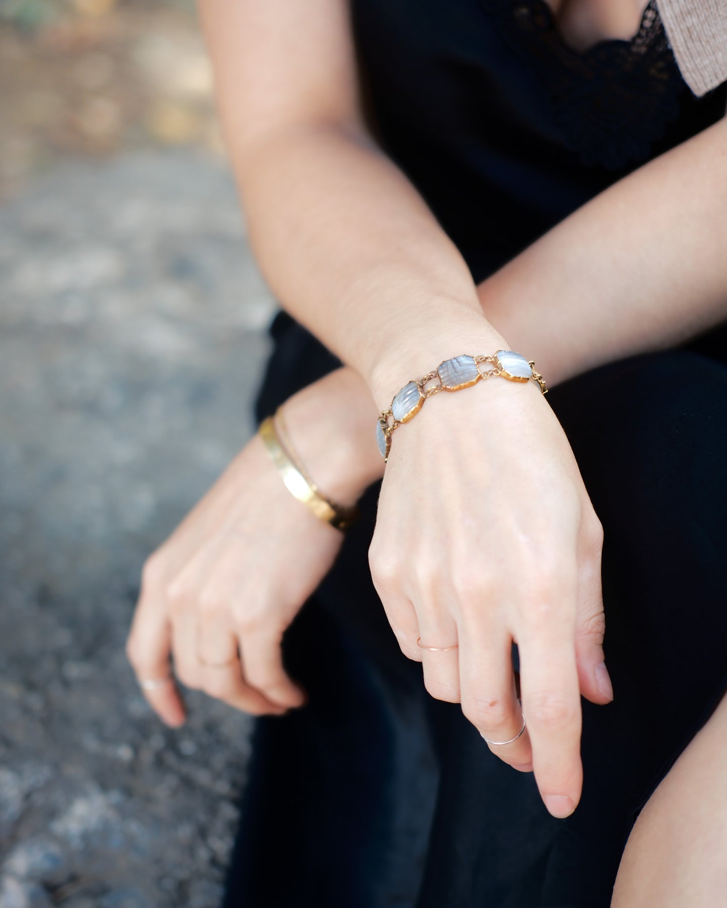 Carved Banded Agate Bracelet