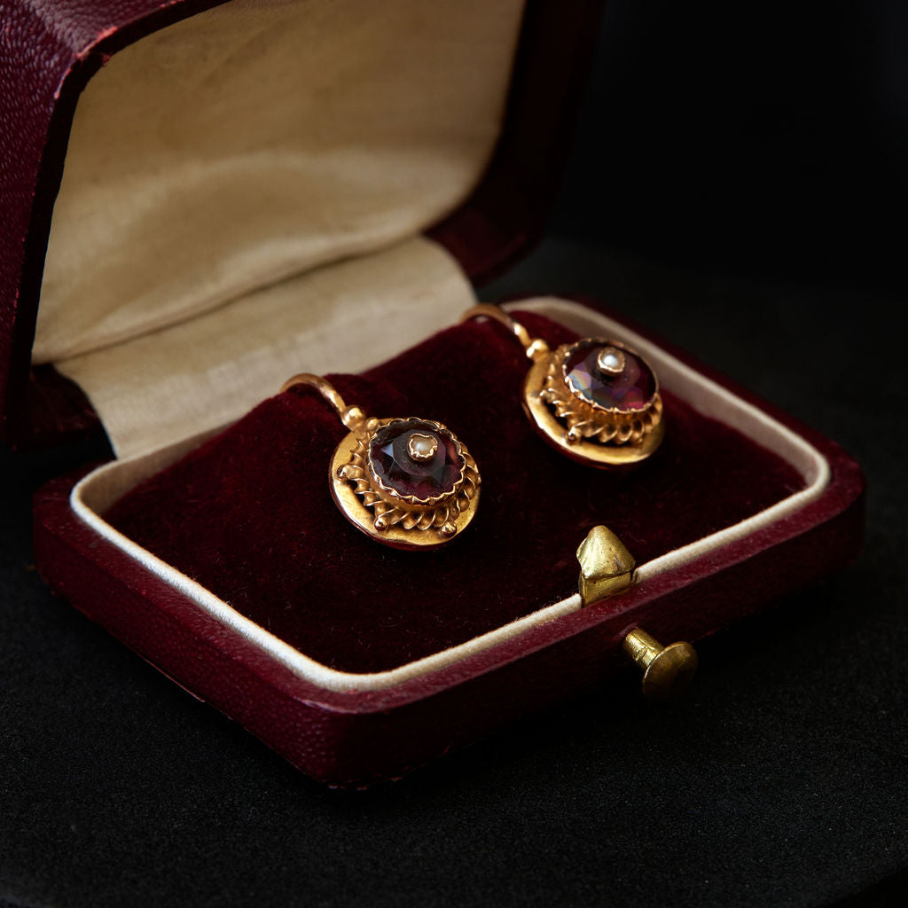 French Burgundy Paste and Pearl Earrings