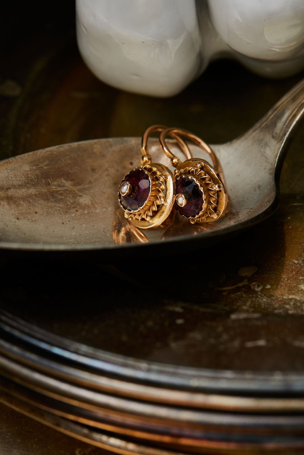 French Burgundy Paste and Pearl Earrings